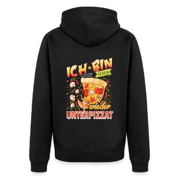 Ich Bin Schon Wieder Total Unterpizzat Pizza - Unisex Premium Bio Zip Hoodie - Schwarz - Hinten - Nico (187cm)
