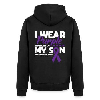 Purple en mémoire de mon fils surdose de drogue - Veste à capuche bio Premium Unisexe - noir - Dos - Nico (187cm)