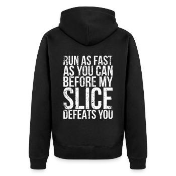 Laufen Sie So Schnell Wie Möglich Vor My Slice For - Unisex Premium Bio Zip Hoodie - Schwarz - Hinten - Nico (187cm)