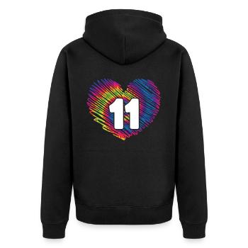 11. Geburtstag Herz Tie Dye | Tie Dye Themed - Unisex Premium Bio Zip Hoodie - Schwarz - Hinten - Nico (187cm)