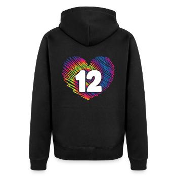 12. Geburtstag Herz Tie Dye | Tie Dye Themed - Unisex Premium Bio Zip Hoodie - Schwarz - Hinten - Nico (187cm)