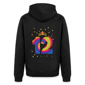 12th birthday Krone | Tie Dye Themed Birthday | - Unisex Premium Organic Zip Hoodie - black - Back - Nico (187cm)