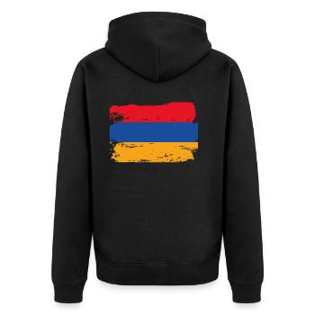 Offizielle armenische Flagge Armenischer Landesstolz - Unisex Premium Bio Zip Hoodie - Schwarz - Hinten - Nico (187cm)