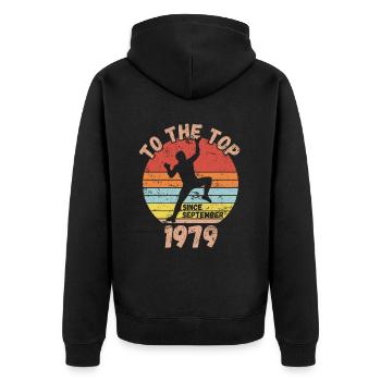 Geburtstag Klettern Bouldern seit September 1979 - Unisex Premium Bio Zip Hoodie - Schwarz - Hinten - Nico (187cm)