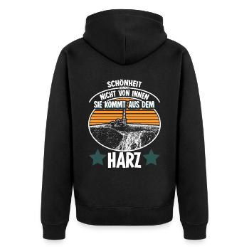 Harz Torfhaus Wandern Harzer Brocken - Unisex Premium Bio Zip Hoodie - Schwarz - Hinten - Nico (187cm)