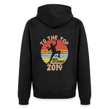 Geburtstag Klettern Bouldern seit September 2019 - Unisex Premium Bio Zip Hoodie - Schwarz - Hinten - Nico (187cm)