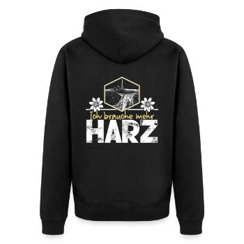 Harz Holiday Harzer Brocken - Unisex Premium Organic Zip Hoodie - black - Back - Nico (187cm)