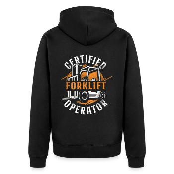 Certified Forklift Truck Operator - Unisex Premium Bio Zip Hoodie - Schwarz - Hinten - Nico (187cm)
