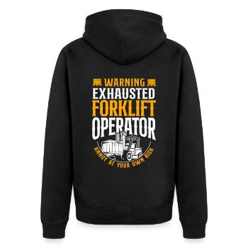 Certified Forklift Truck Operator - Unisex Premium Bio Zip Hoodie - Schwarz - Hinten - Nico (187cm)