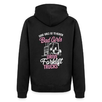 Certified Forklift Truck Operator - Unisex Premium Bio Zip Hoodie - Schwarz - Hinten - Nico (187cm)