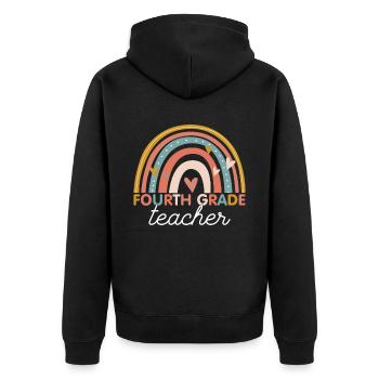 Teacher - Vintage 4th Fourth Grade - Unisex Premium Organic Zip Hoodie - black - Back - Nico (187cm)