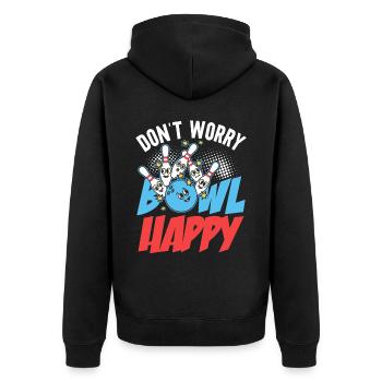 Dont worry bowl Happy für Kegler - Unisex Premium Bio Zip Hoodie - Schwarz - Hinten - Nico (187cm)