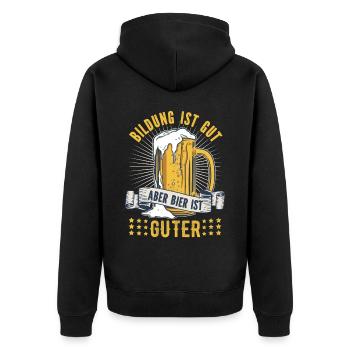 Bildung ist gut Bier ist guter für Biertrinker - Unisex Premium Bio Zip Hoodie - Schwarz - Hinten - Nico (187cm)