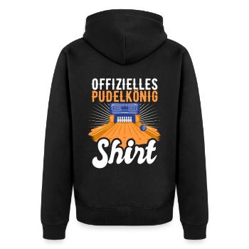 Offizielles Pudelkönig Shirt für Kegler - Unisex Premium Bio Zip Hoodie - Schwarz - Hinten - Nico (187cm)