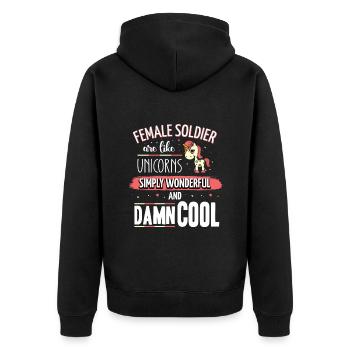 Soldiers are like unicorns Female soldier - Unisex Premium Bio Zip Hoodie - Schwarz - Hinten - Nico (187cm)