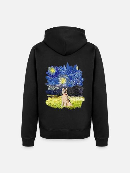 Starry Night - Alaskan Husky - Unisex Premium Organic Zip Hoodie - black