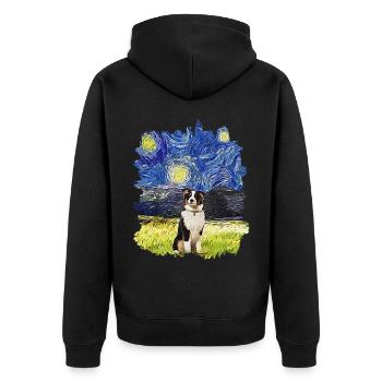 Sternennacht - Australischer Schäferhund - Unisex Premium Bio Zip Hoodie - Schwarz - Hinten - Nico (187cm)