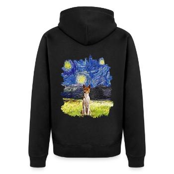 Sternennacht - Basenji - Unisex Premium Bio Zip Hoodie - Schwarz - Hinten - Nico (187cm)