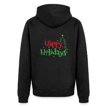 Happy Holidays Weihnachten Familienzeit - Unisex Premium Bio Zip Hoodie - Schwarz - Hinten - Nico (187cm)
