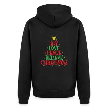 Joy Love Peace Believe Christmas X-mas - Unisex Premium Bio Zip Hoodie - Schwarz - Hinten - Nico (187cm)