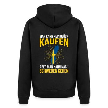 Man Kann Kein Glück Kaufen Aber Man Kann Nach Schw - Unisex Premium Bio Zip Hoodie - Schwarz - Hinten - Nico (187cm)