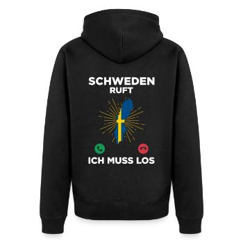Schweden Ruft Ich Muss Los Geschenk - Unisex Premium Bio Zip Hoodie - Schwarz - Hinten - Nico (187cm)