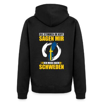 Die Stimmen Im Kopf Sagen Mir Ich Mss Nach Schwede - Unisex Premium Bio Zip Hoodie - Schwarz - Hinten - Nico (187cm)