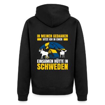 In Meinen Gedanken Sitze Ich In Einer Einsamen Hüt - Unisex Premium Bio Zip Hoodie - Schwarz - Hinten - Nico (187cm)