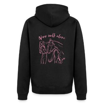 Never Walk Alone Pferde - Unisex Premium Bio Zip Hoodie - Schwarz - Hinten - Nico (187cm)