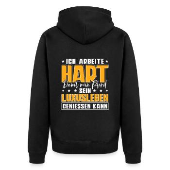 Ich Arbeite Hart Damit Mein Pferd - Unisex Premium Bio Zip Hoodie - Schwarz - Hinten - Nico (187cm)