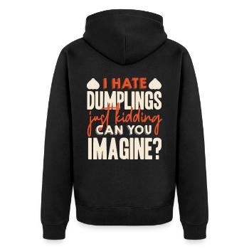 Ich Hasse Knödel, Nur Ein Scherz - Unisex Premium Bio Zip Hoodie - Schwarz - Hinten - Nico (187cm)