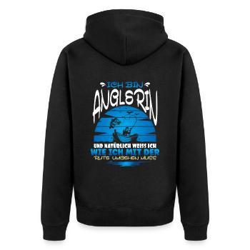 Ich bin Anglerin Angeln Fischen - Unisex Premium Bio Zip Hoodie - Schwarz - Hinten - Nico (187cm)
