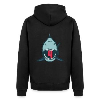 Megalodon Hai 4th birthday 4 years Megalodon - Unisex Premium Organic Zip Hoodie - black - Back - Nico (187cm)
