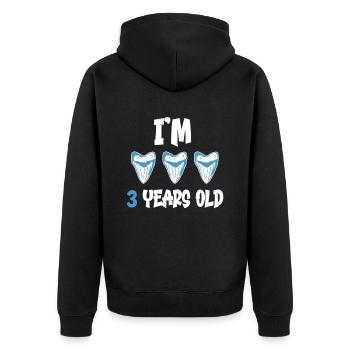 I am 3 years old - Megalodon tooth shark 3. - Unisex Premium Organic Zip Hoodie - black - Back - Nico (187cm)