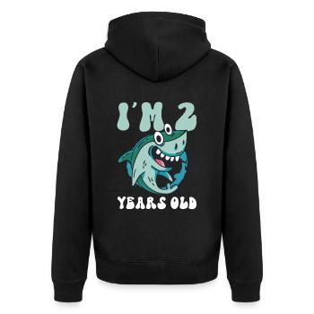 The Little Megalodon Hunter is 2 - Megalodon Shark - Unisex Premium Organic Zip Hoodie - black - Back - Nico (187cm)