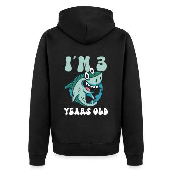 This little megalodon hunter is 3 - - Unisex Premium Organic Zip Hoodie - black - Back - Nico (187cm)