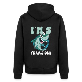 Ce petit chasseur de mégalodon a 5 ans - - Veste à capuche bio Premium Unisexe - noir - Dos - Nico (187cm)