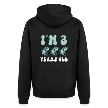This little megalodon hunter is 3 - - Unisex Premium Organic Zip Hoodie - black - Back - Nico (187cm)