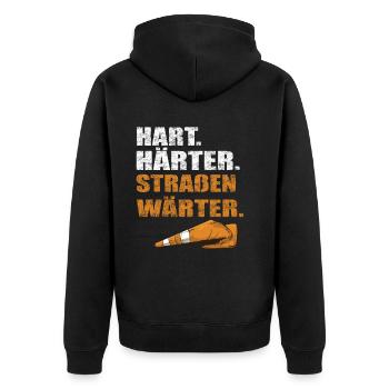 Hart Härter Straßenwärter | Road construction - Unisex Premium Organic Zip Hoodie - black - Back - Nico (187cm)
