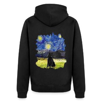 Sternennacht - Shetland Sheepdog - Unisex Premium Bio Zip Hoodie - Schwarz - Hinten - Nico (187cm)