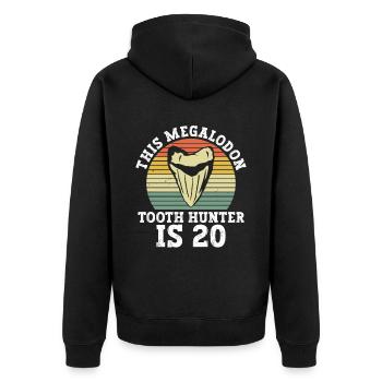 This Megalodon Tooth Hunter is 20 - Megalodon Shark - Unisex Premium Organic Zip Hoodie - black - Back - Nico (187cm)