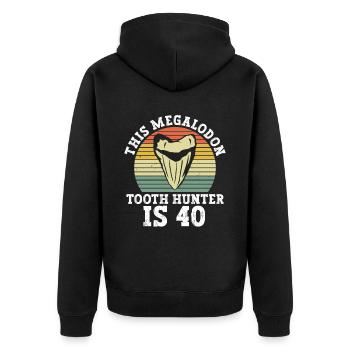 This Megalodon Tooth Hunter Turns 40 - Megalodon Shark - Unisex Premium Organic Zip Hoodie - black - Back - Nico (187cm)