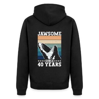 Jawsome seit 40 Jahren - Megalodon-Hai 40. - Unisex Premium Bio Zip Hoodie - Schwarz - Hinten - Nico (187cm)