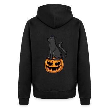 Citrouille chat d’Halloween - Veste à capuche bio Premium Unisexe - noir - Dos - Nico (187cm)