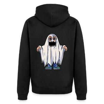 Kids Ghost Costume - Unisex Premium Organic Zip Hoodie - black - Back - Nico (187cm)