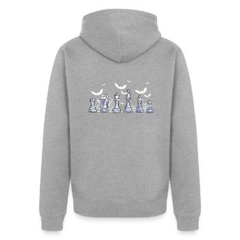 Schachfiguren - Unisex Premium Bio Zip Hoodie - Grau meliert - Hinten - Nico (187cm)