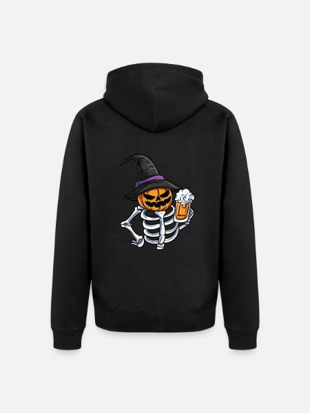 Skeleton Pumpkin Face - Unisex Premium Organic Zip Hoodie - black