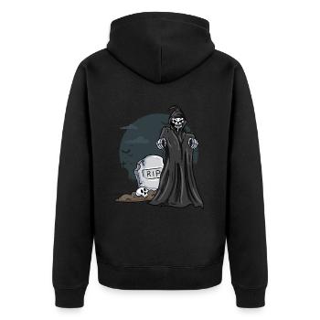 Skelett Friedhof Grabstein - Unisex Premium Bio Zip Hoodie - Schwarz - Hinten - Nico (187cm)