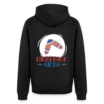 Arrière droit Atcha Boomerang Throw Sport Australien - Veste à capuche bio Premium Unisexe - noir - Dos - Nico (187cm)