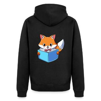 Fuchs liest Buch - Unisex Premium Bio Zip Hoodie - Schwarz - Hinten - Nico (187cm)